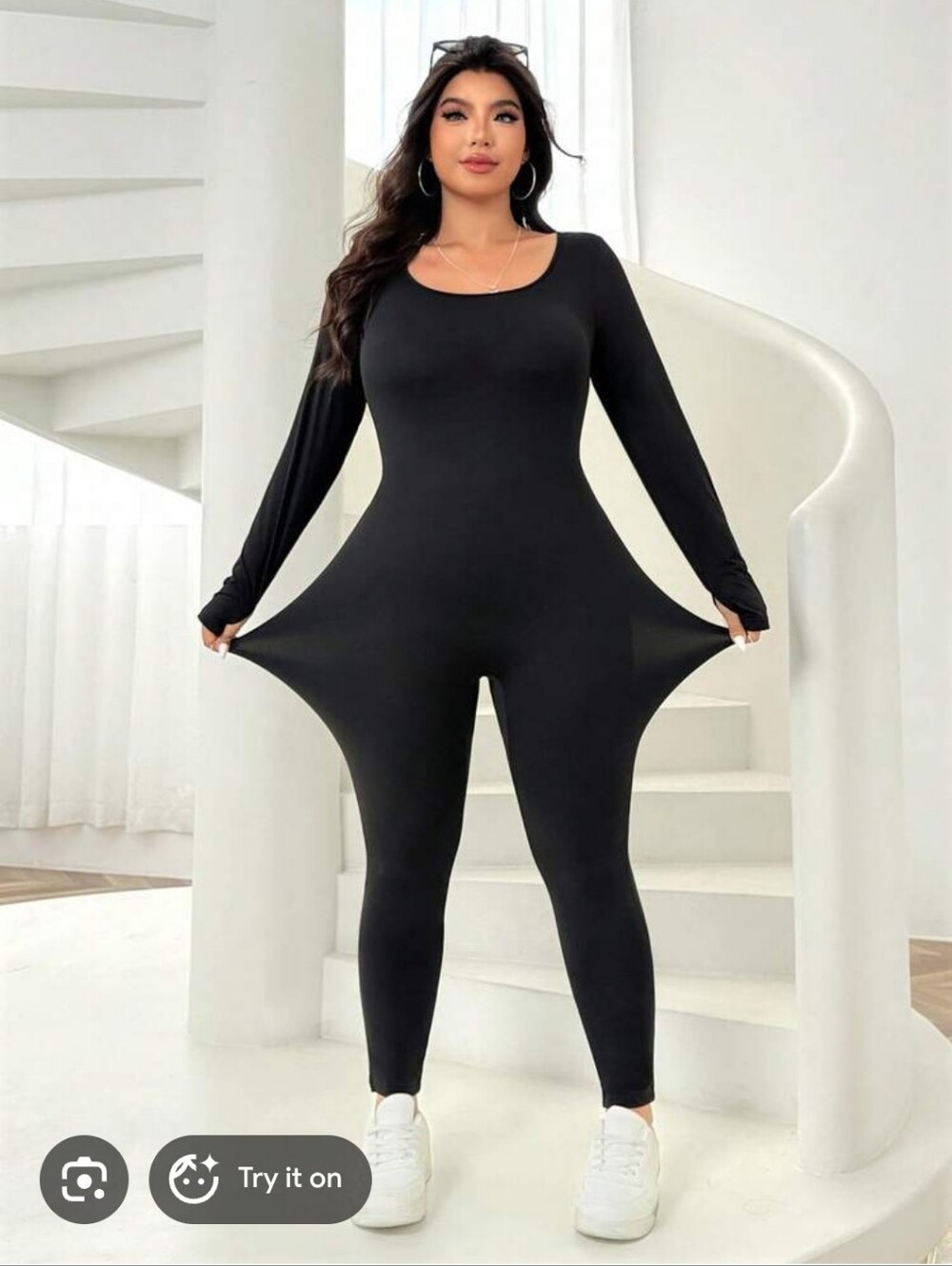 Plus Curve Onesie Catsuit Catwoman Long Sleeve Black Jumpsuit Skims Y2K Lounge